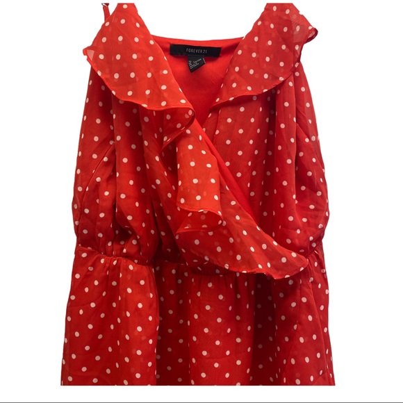 Forever 21 dress L polka dot ruffle spagheti strap red - Picture 3 of 9